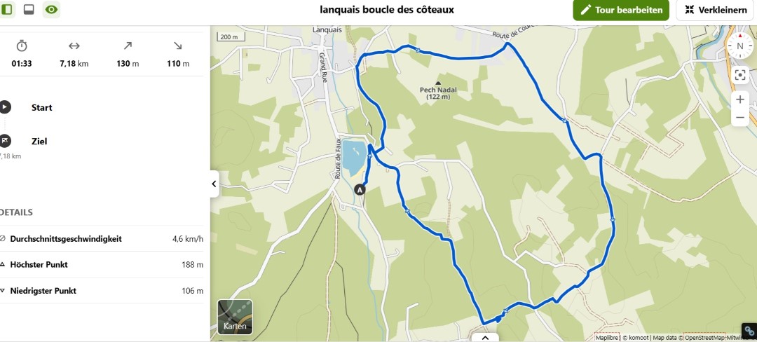 Komoot-Karte Boucle des Côteaux Lanquais
