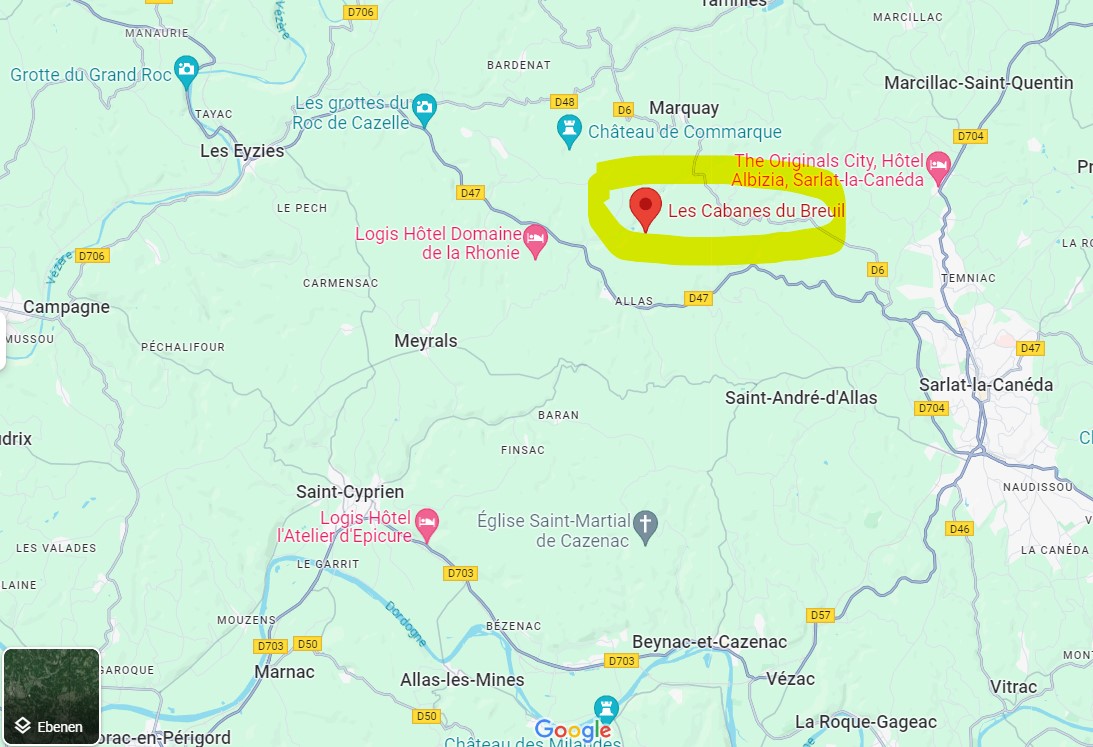 Google Map Cabanes du Breuil Périgord Noir